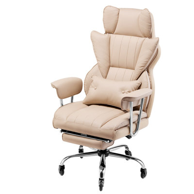 Fauteuil de direction avec repose-pieds, fauteuil de bureau d'une capacité de 400 lb avec coussin lombaire et accoudoirs amovibles, fauteuil ergonomique robuste, chaises de bureau inclinables en cuir polyuréthane, brun