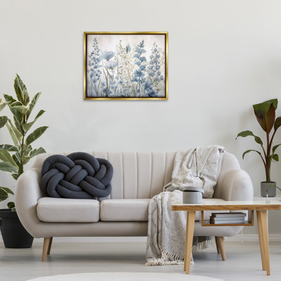 Blue Nature Blooms Black Framed Floater Canvas Wall Art by Sasha