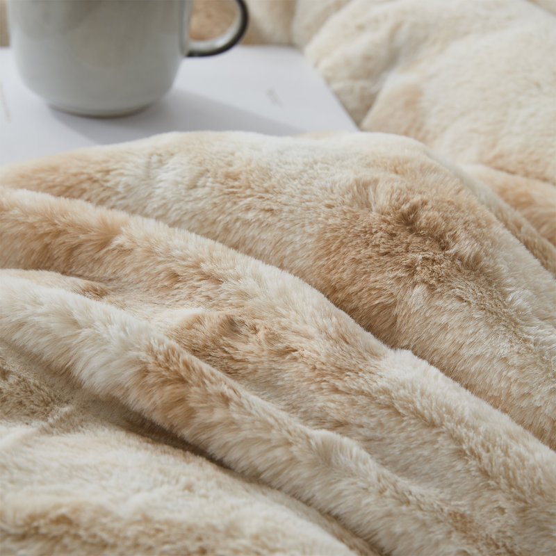 Coma Inducer Lambs Ear Faux Fur Oversized Comforter Set, Queen Comforter + 2 Standard Shams, Beige