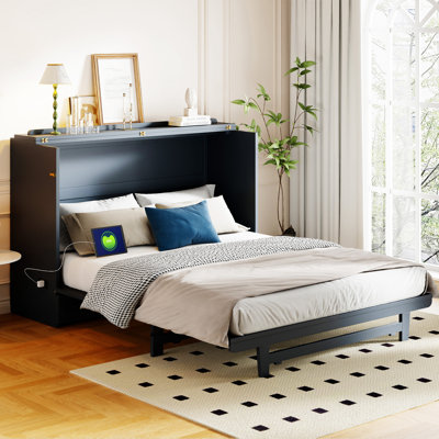 Murphy Bed with Large Drawer,USB Ports and Outlet,Storage B ed,Bed Frame