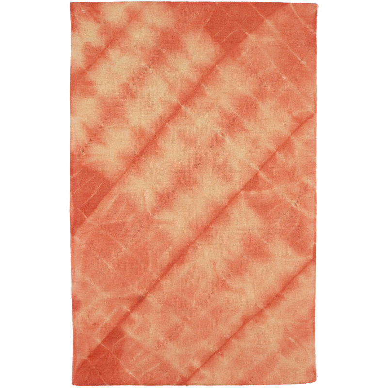 Tapis en laine touffeté à la main à motif géométrique rouge corail Winget
