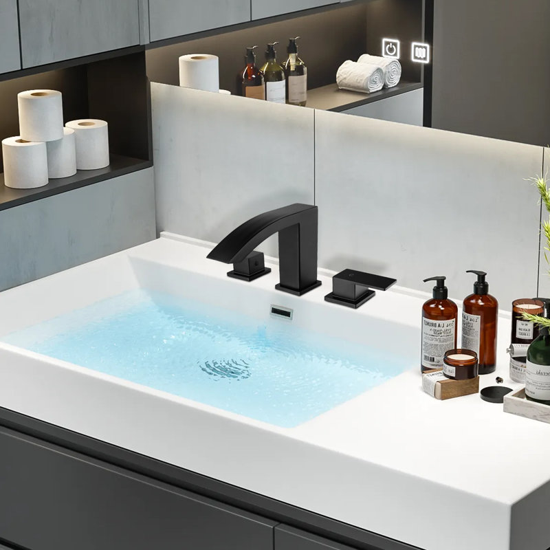 Widespread 2-handle Bathroom Faucet with Drain Assembly, Matte Black