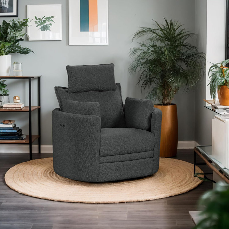 Fauteuil inclinable électrique pivotant gris doux avec appui-tête et repose-pieds réglables, gris