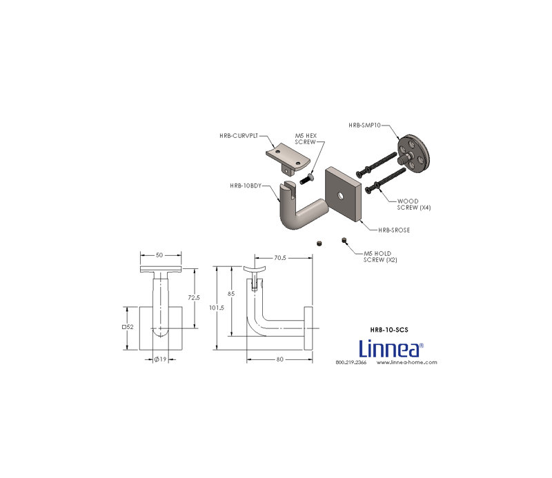 Support de main courante à fixation en surface avec rosette carrée et plaque incurvée, Acier inoxydable poli