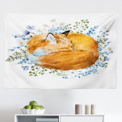 Ambesonne Fox Tapestry, Sleeping Fox In Watercolors Hand Drawn Fresh Wild Flowers Blossoms Art, Fabric Wall Hanging Decor For Bedroom Living Room Dorm -  East Urban Home, 65E7F455352B45619509A25B59D8FAFA