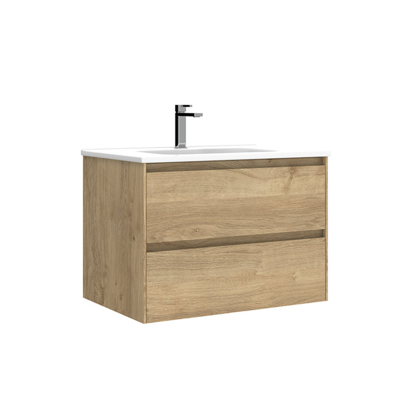 Ensemble de meuble-lavabo simple mural Perla, Chêne naturel, 24"