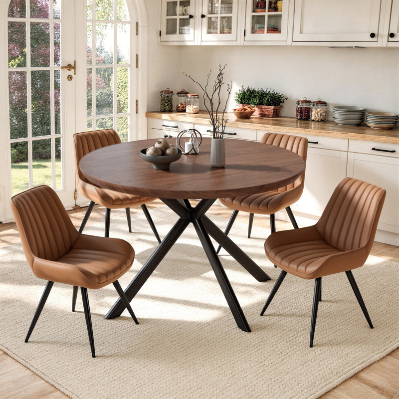 Ensemble de table de salle à manger 47,2 po avec 4 chaises rembourrées, Walnut, Brown