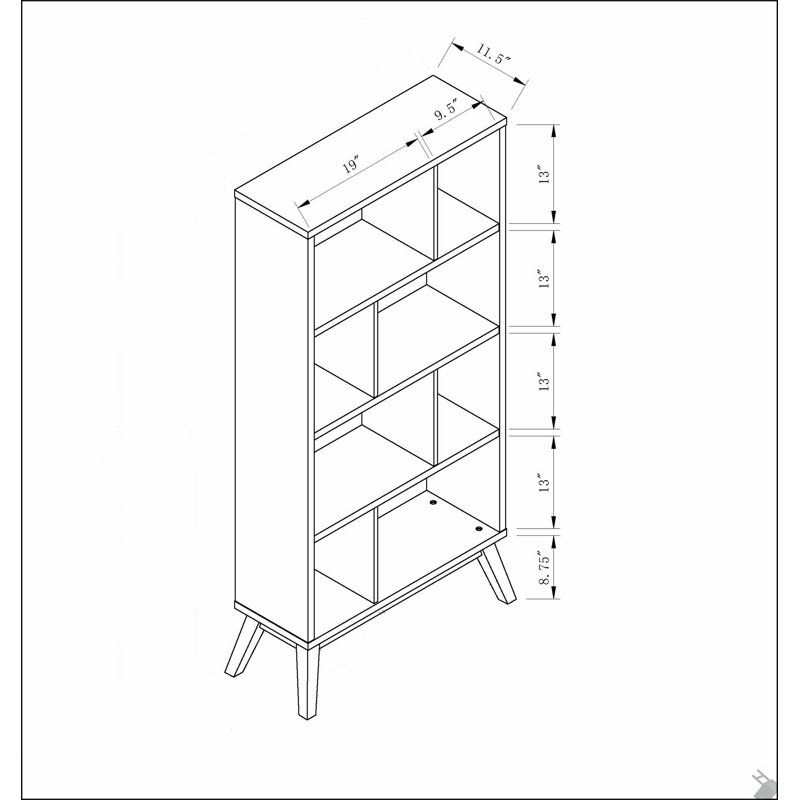 Mid-Century Modern 4 Tier Bookcase, Distressed Grey Bookshelf Display Storage