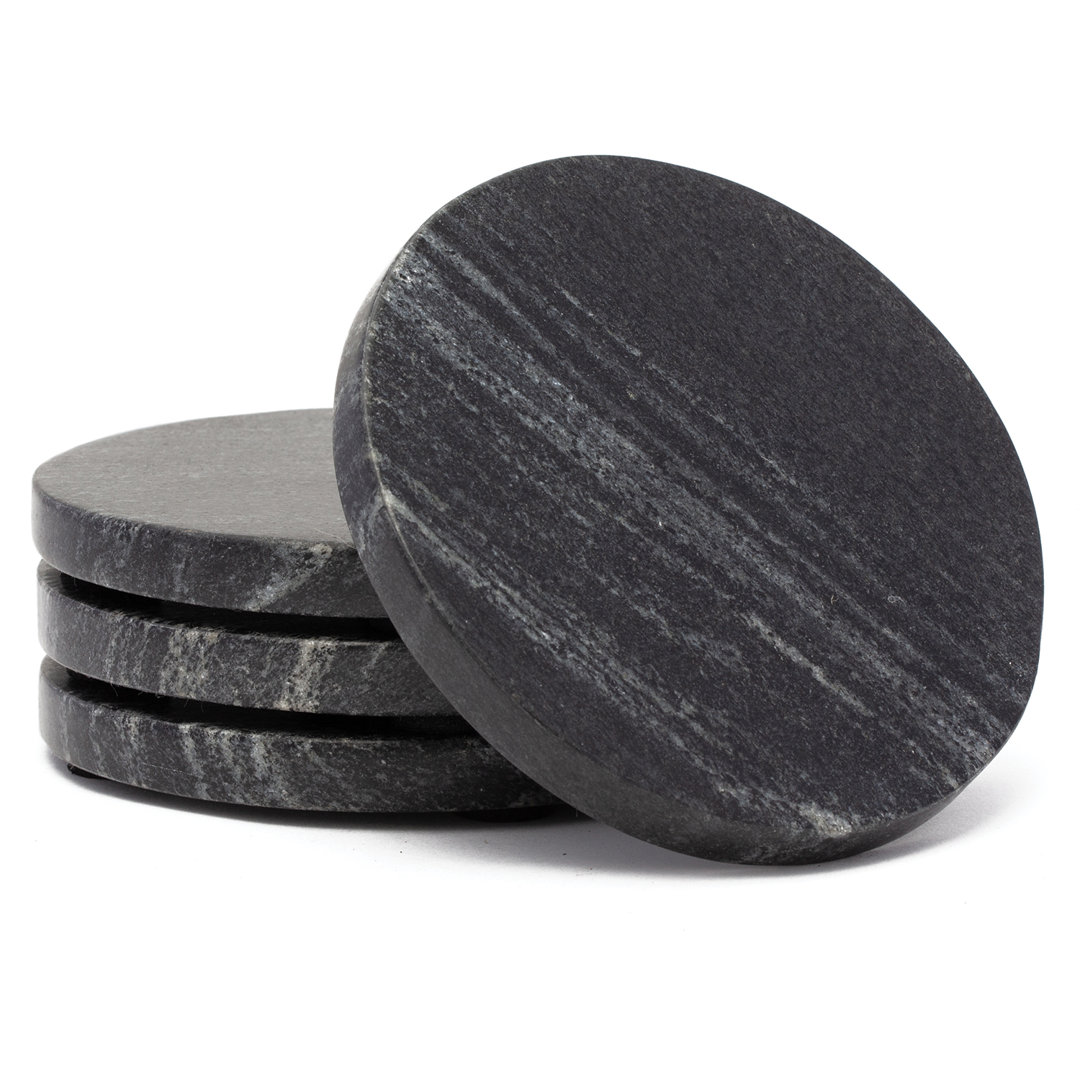 Marble Round 4 Piece Coaster Set Wrought Studio™