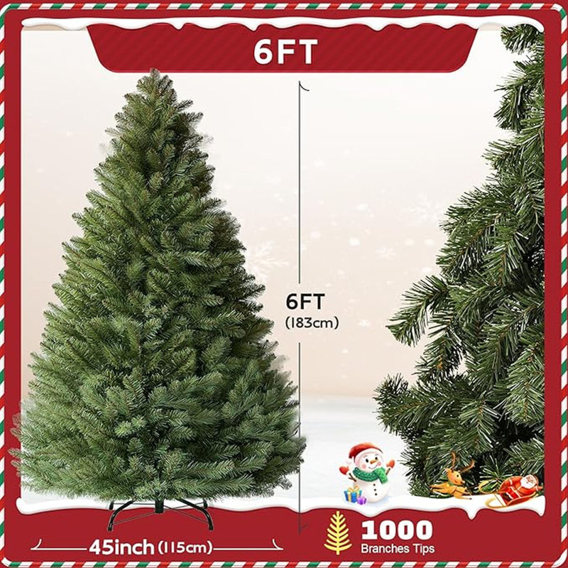 Sapin de Noël artificiel de 1,80 m (6 pieds) en pin de qualité supérieure, non illuminé, avec support pliable