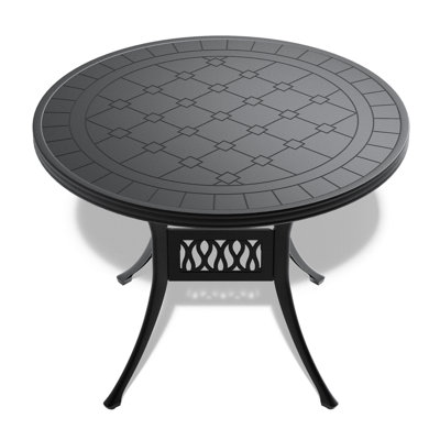 Table de salle à manger de 39,37 pouces en fonte d'aluminium avec structure noire et texture sculptée sur le plateau de table (table incluse seulement)