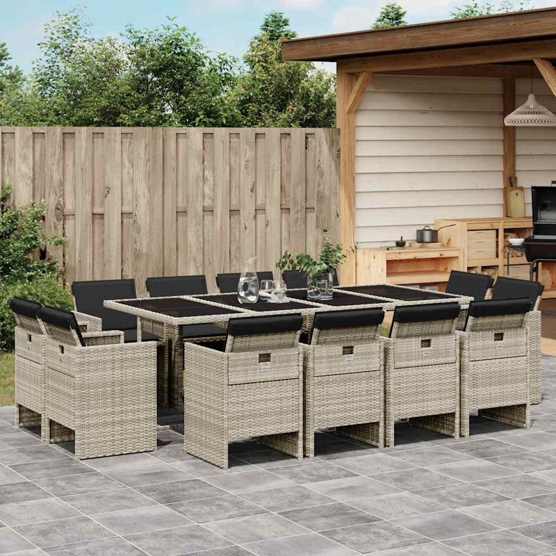 Patio Dining Set with, Light Grey, Black, 73cm H x 220cm W x 106cm D