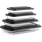 8Pc Glass Bakeware Set. 4X Baking Pan Dishes And 4X Baking Dish Lids For Kitchen Storage, Deep Baking Sheet, Oven Tray, Rectangle Casserole Dish, Lasagna Pans, Cake Baking Sheets