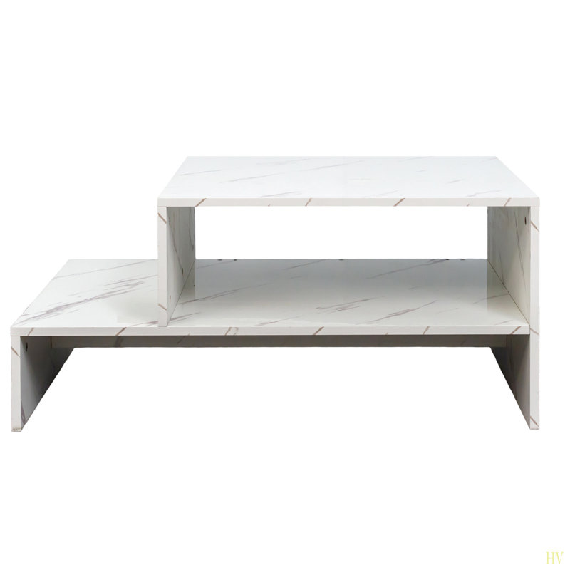Coffee Table With Unique Architectural Shape, White
