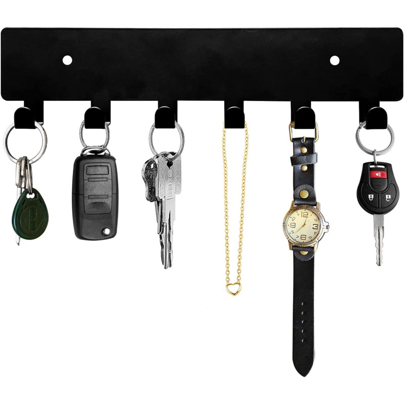 Godric Metal Wall Organizer with Key Hooks, Black