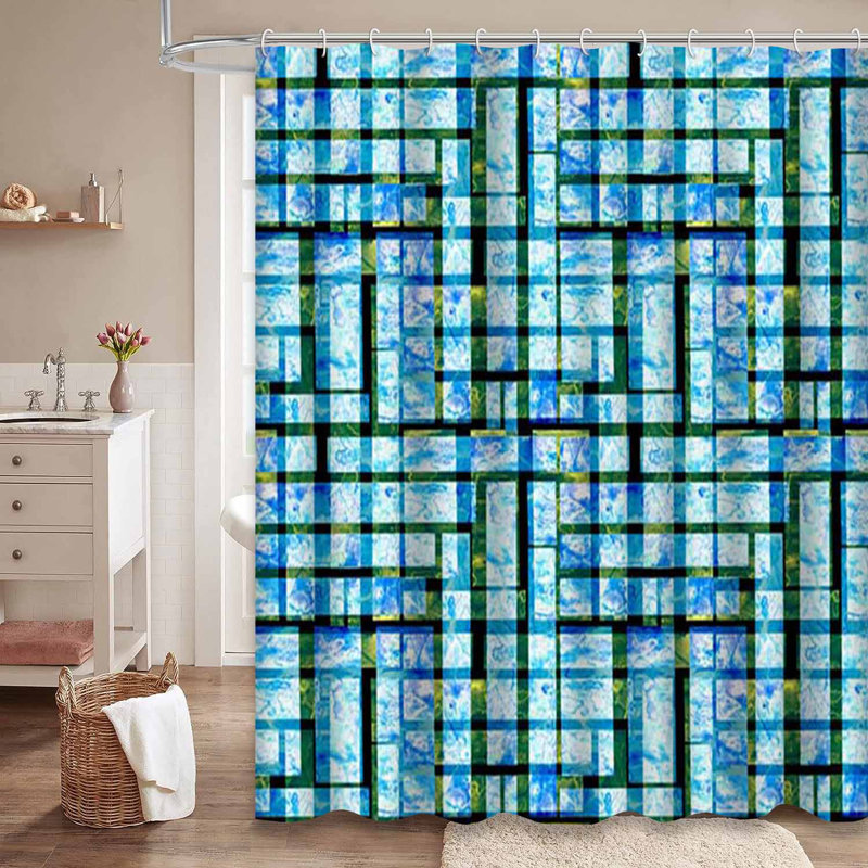 Aquarelle, rayures sans soudure, art artistique bleu coloré avec 12 crochets, L 72 po x l 78 po