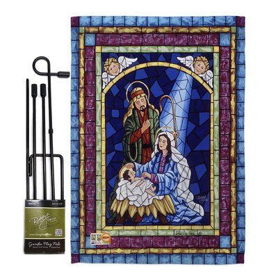 Stained Glass Nativity Winter Impressions 2-Sided Polyester 18.5 x 13 in. Flag Set -  Breeze Decor, BD-NT-GS-114123-IP-BO-D-US16-AL