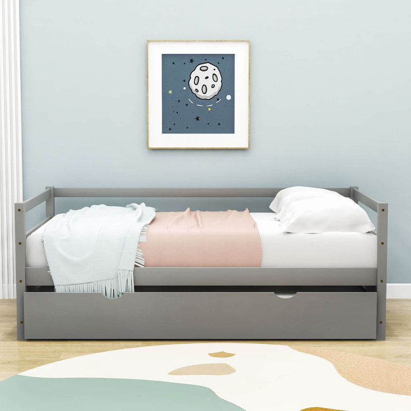 Twin Wooden Daybed with Twin Size Trundle, Gray