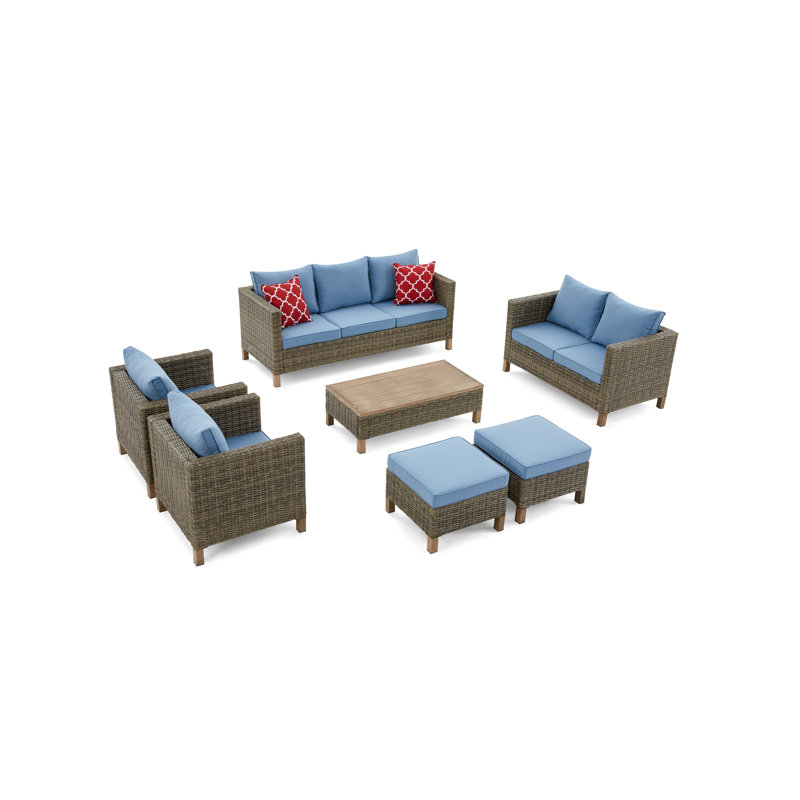 Duponta 9 - Person Patio Conversation Set with Cushions, Blue