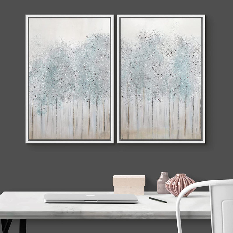 IDÉE4WALL, reproduction d'art sur toile encadrée, ensemble brumeux, forêt, arbre, forêt, paysage, nature sauvage, illustrations, art moderne, décor pour le salon, la chambre à coucher, le bureau