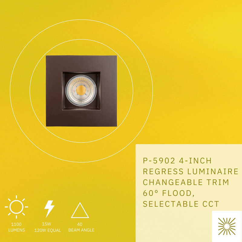 Éclairage encastré carré 4 po 15 W à 1 100 lumens Percclow, Bronze
