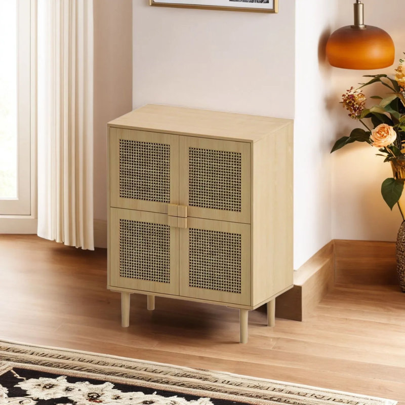 Armoire de rangement 4 portes en maille de rotin