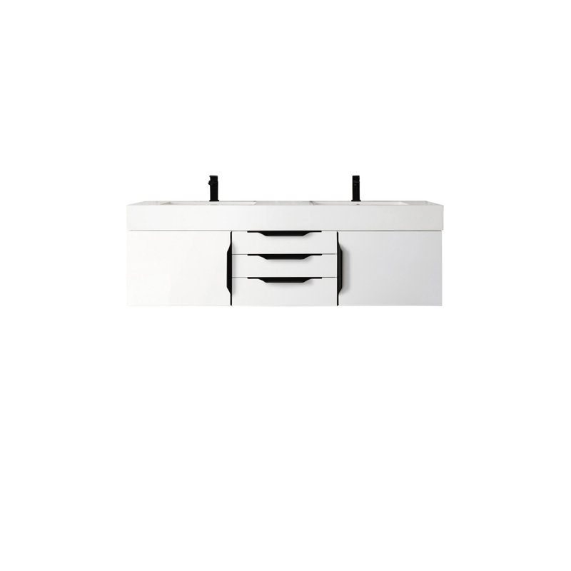 Mercer Island 60'' W Double Vanity, Glossy White, Glossy White, Radiant Gold