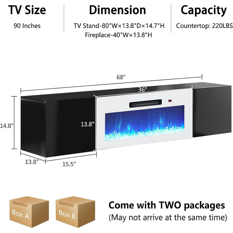 Meuble télé Bhhatu Highgloss, 68", Noir / blanc