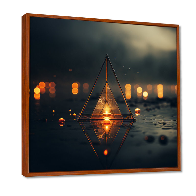 «Minimalist Triangle Essence I - Spiritual Stone», art mural, H 30 po x l 30 po x P 1 po, Toile brune avec cadre flottant