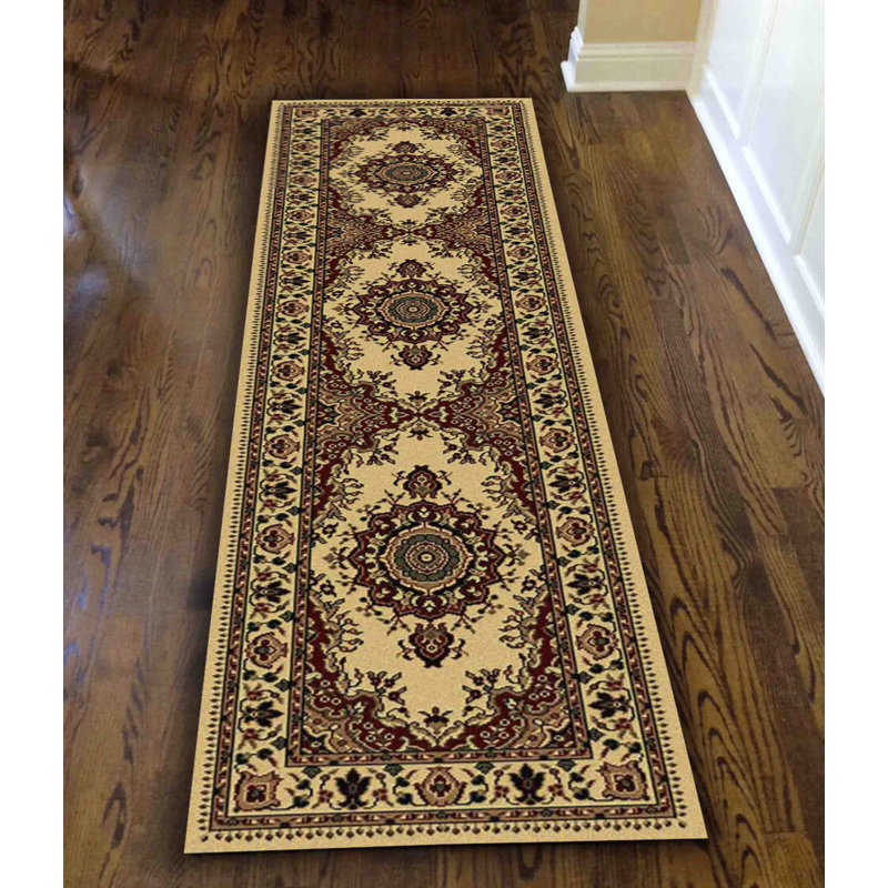  Rufina Ivory Traditional Oriental Medallion Area Rug, Runner 2'2" x 7'7"