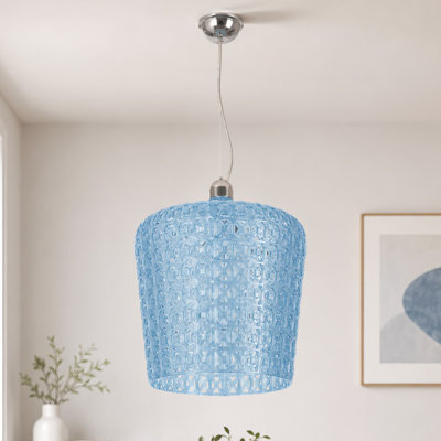 11.81in Blue Hollow Glass Style Adjustable Pendant Light (E26 Warm Bulb Included)