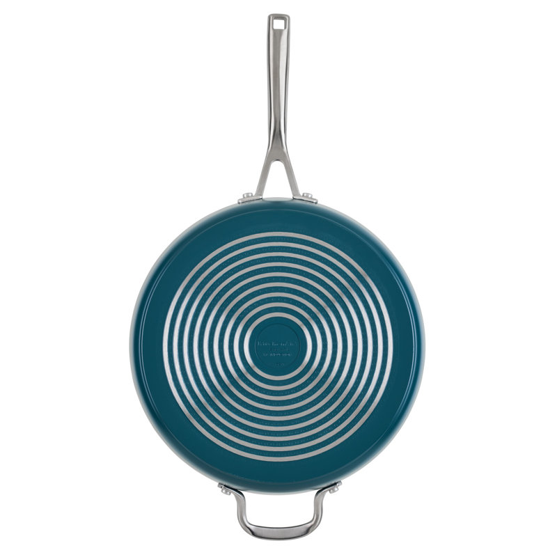 Kitchenaid Hard-Anodized Ceramic Induction Saute Pan With Lid And Helper Handle, 5-Quart, Agave, Blue