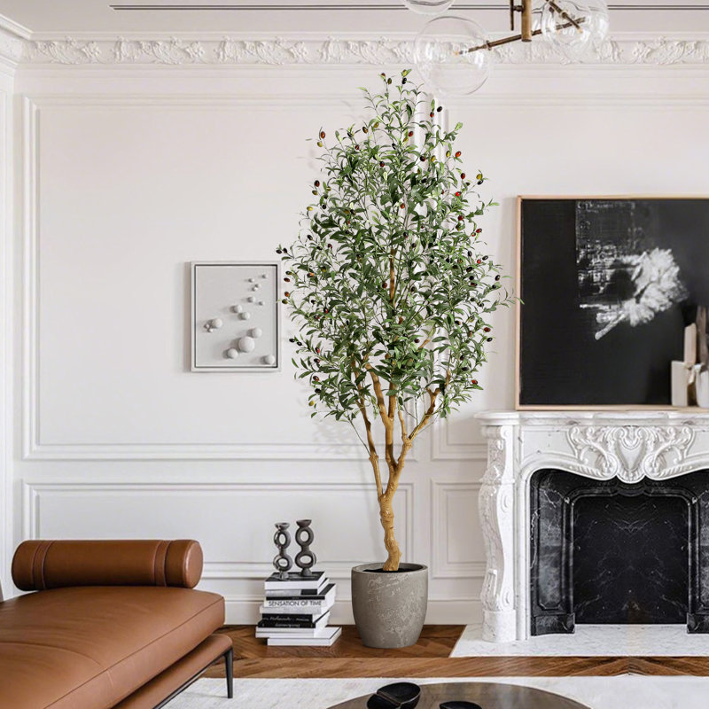 Olive artificielle de 7 pi en pot - Fausse plante avec tronc de bois pour la maison, le bureau ou le salon