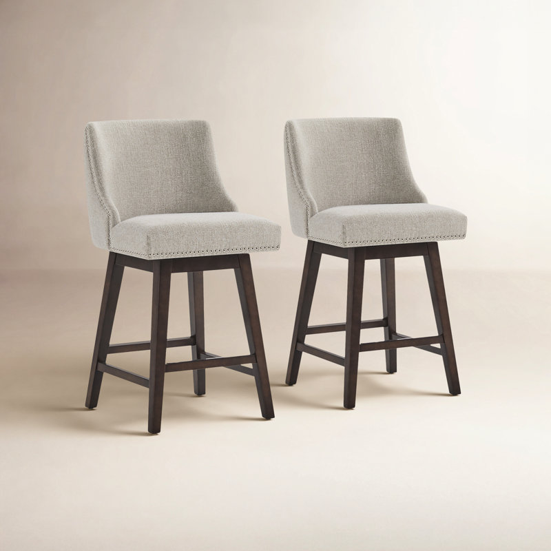 Orbay Swivel Upholstered Counter Stools, Nathan Ginger Tweed