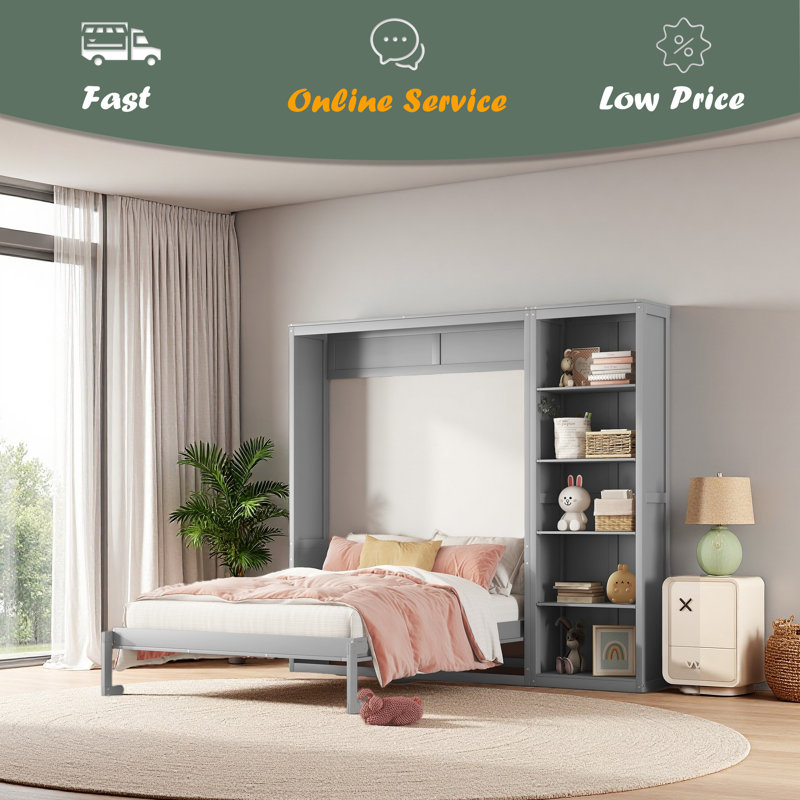 Lit escamotable mural avec armoires Murphy, Gris, Lit double