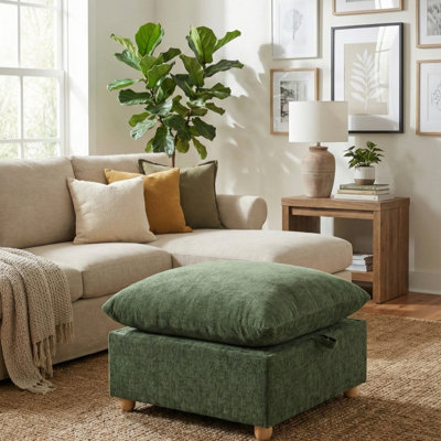 29.13" Wide Chenille Soft-upholstered Square Standard Ottoman