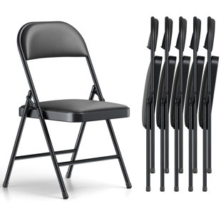 4 Pcs Folding Chairs, PU Leather Padded Folding Chairs with Padded Cushion and Back, Portable Lightweight Stackable Sillas Para Fiestas for Home, Office, Party, Indoor & Outdoor, Black (Set of 4)