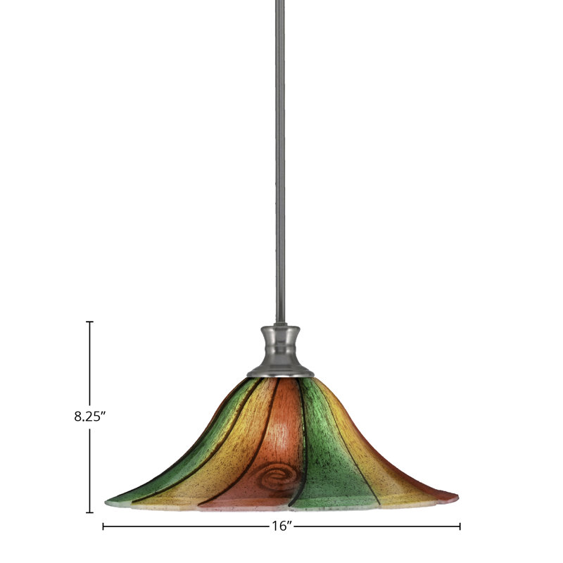 Stem Hung Pendant Shown With 16" Mardi Gras Glass, Brushed Nickel