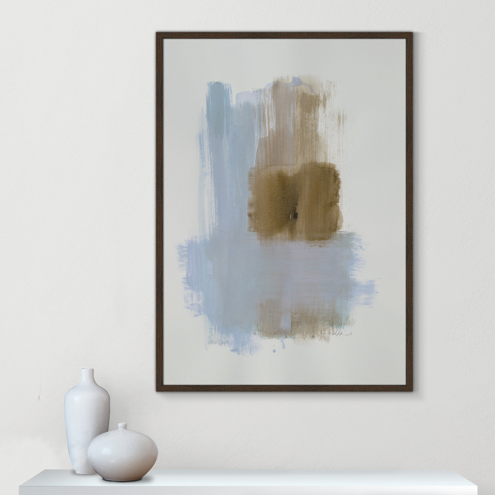Esmeray "Powder Room Wash IV" Print, 41.5" H x 29.5" W x 1.25" D, Walnut Slim Frame Unmatted