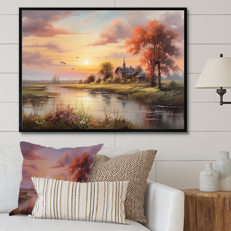 «Sunrise Autumn Country Panorama I», reproduction sur toile, Cadre flottant noir, H 16 po x l 32 po x P 1 po