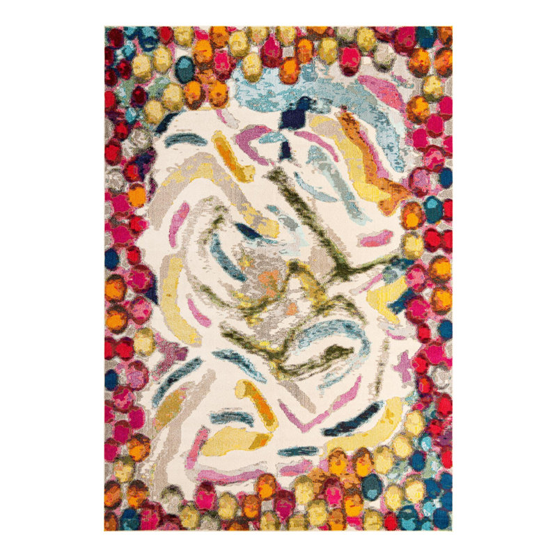 Octagon Abstract Beige/Pink/Yellow Area Rug, Rectangle 6' x 9'