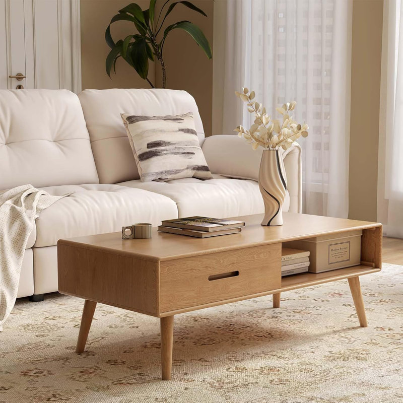 Four Leg Coffee Table with Storage, 16.93cm. H x 42.24cm. L x 22.05cm. W, Oak