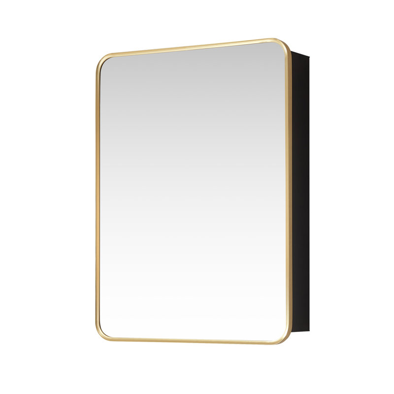 Lagos Rectangular Framed Medicine Cabinet with Mirror, Brushed Gold, 32" H x 24" W x 5.9" D