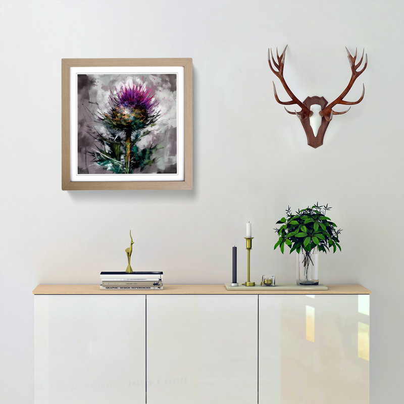 Thistle Gestural Art No.2 - Framed Print, Oak