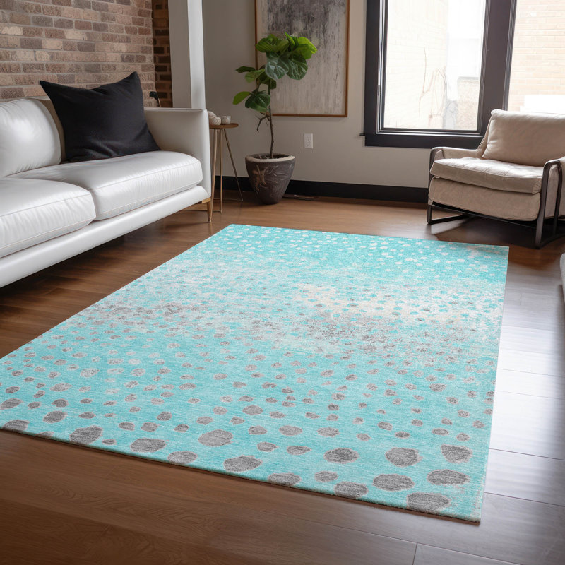 Tapis turquoise intérieur / extérieur lavable à la machine Christain ACN1366, Rectangle 2 pi 6 po x 3 pi 10 po