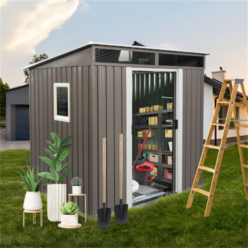 Remise lean-to avec porte transparente pour fenêtre l 6 pi x P 5 pi, remise pour outils de construction moderne robuste avec portes coulissantes et cadenas
