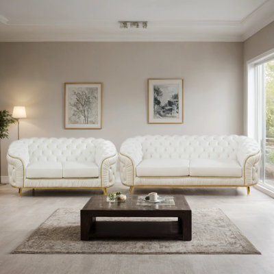 VERX- 2-Piece Premium Flannelette Classic Chesterfield Living Room Sofa Set by Rosdorf Park