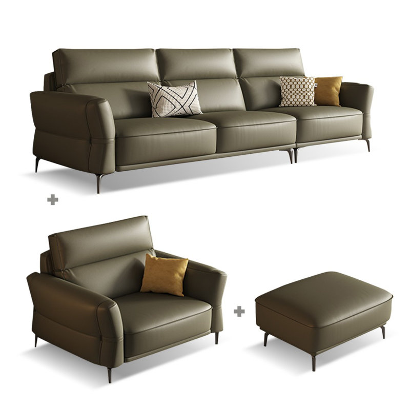 Ensemble de salon en cuir véritable vert foncé 3 pièces