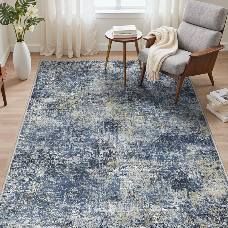 Abstract Area Rug, Rectangle 200 x 290 cm, Navy Blue/Tan