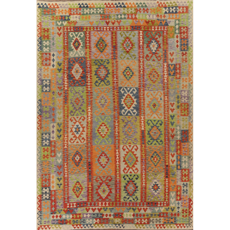 Tapis oriental réversible en laine Kilim 10 x 13